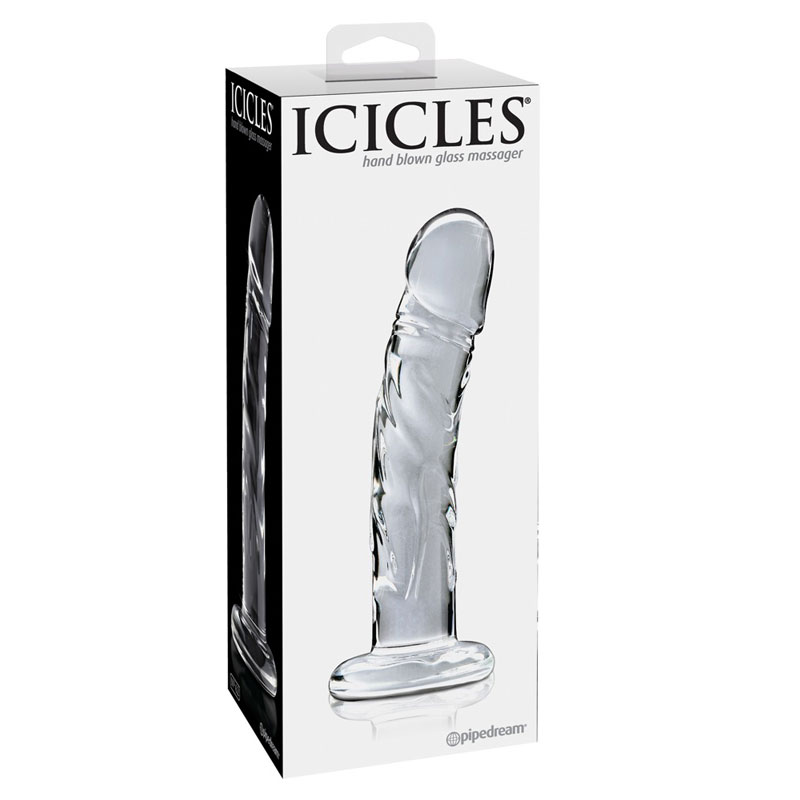 Realistischer Dildo aus Glas in der Verpackung