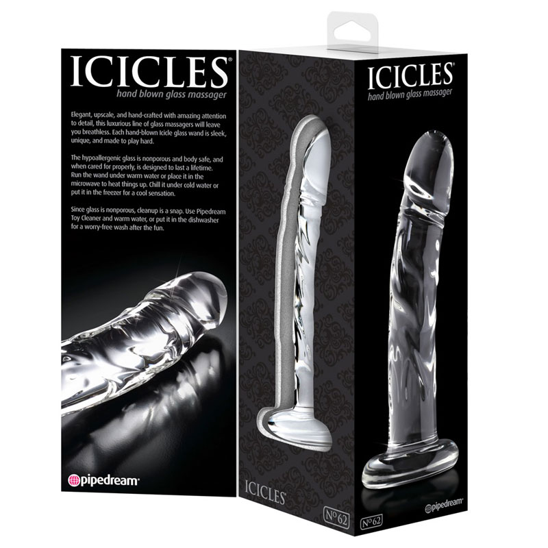 Realistischer Dildo aus Glas in der Verpackung